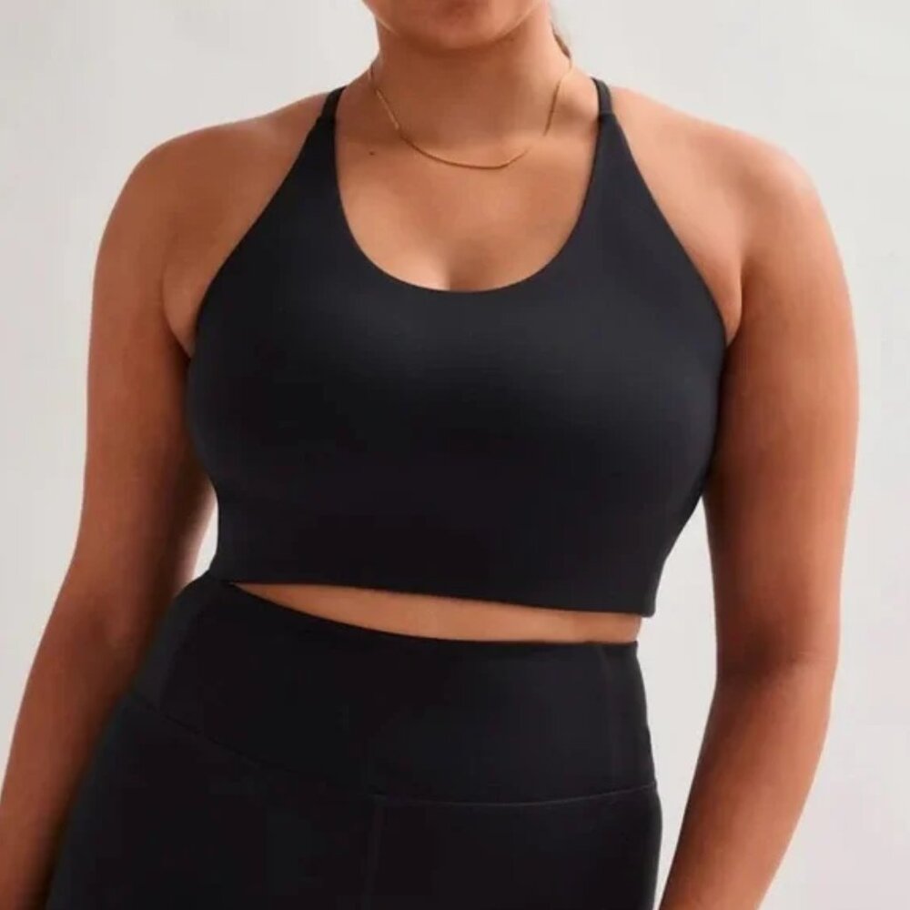 Girlfriend Collective Midnight Black Cleo Halter Sports Bra Medium